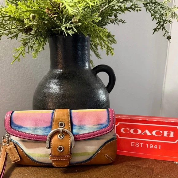 Coach SoHo Striped Wristlet - Picture 1 of 8